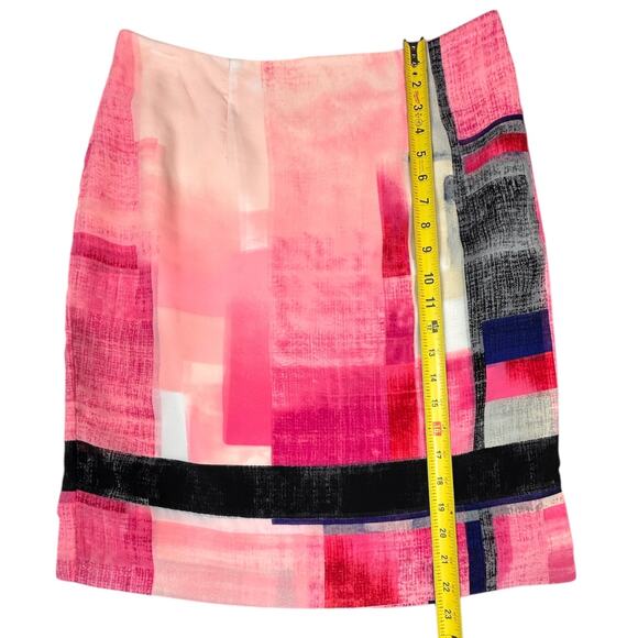 White House Black Market Watercolor Print Skirt Size 10 Abstract Colorblock Mini - Picture 2 of 7